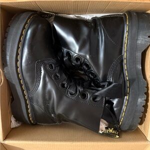 Black Combat Boots with Yellow Stitching